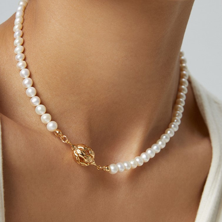 Elegant Skeleton Design Natural Pearl Necklace Jewelry