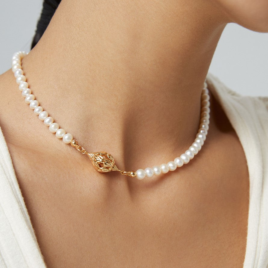 Elegant Skeleton Design Natural Pearl Necklace Jewelry