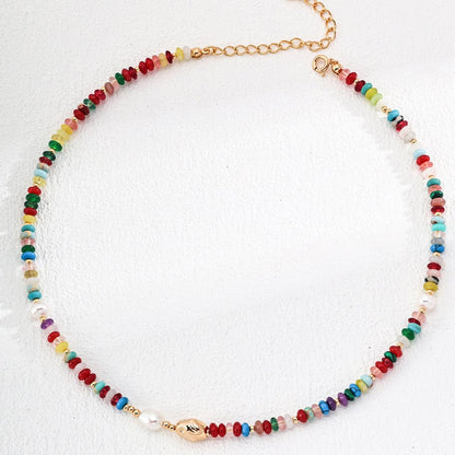 Colorful Gemstone Pearl Necklace Jewelry