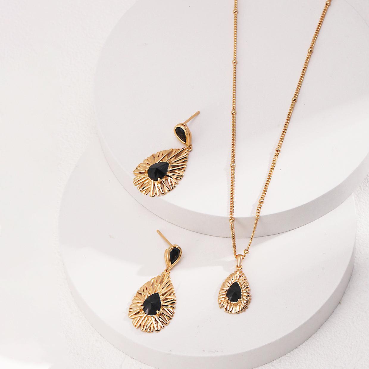 Black Zirconia Necklace Earring Set| LAYUMI