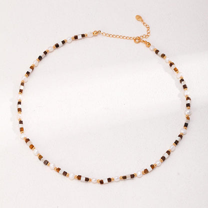 Tiger Eye Natural Pearl Necklace Jewelry