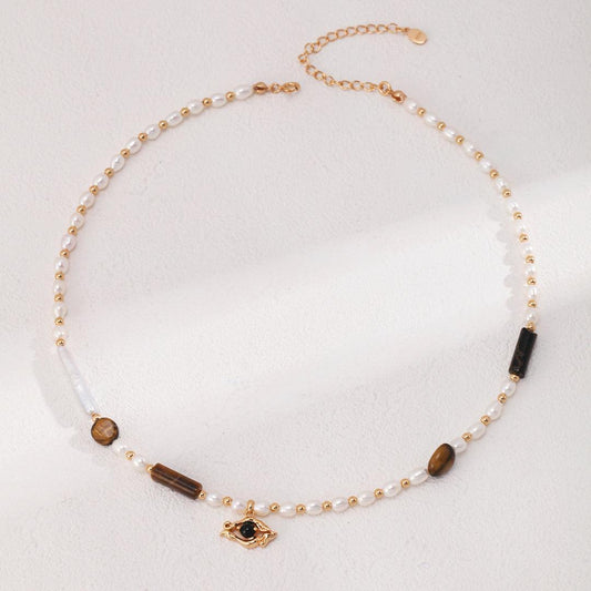 Agate Tiger Eye Natural Pearl Necklace Jewelry