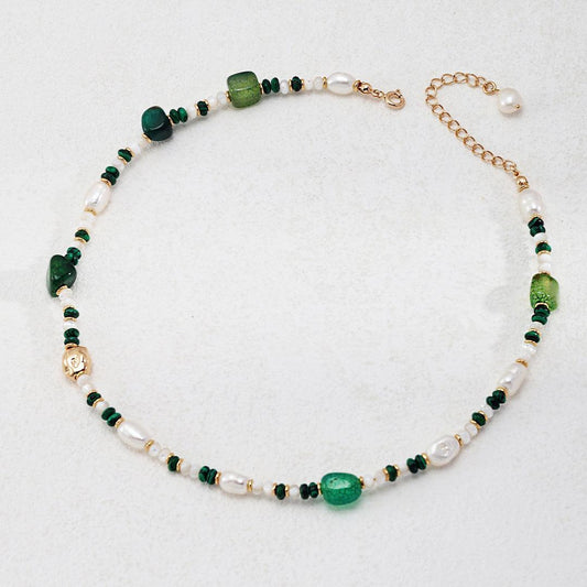 Green Agate Natural Pearl Necklace Jewelry