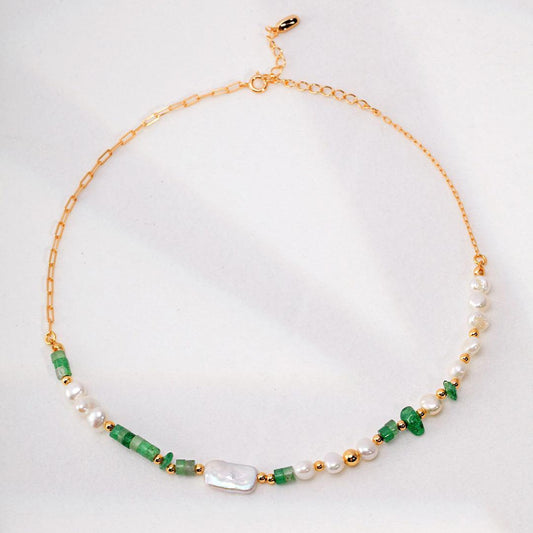 Green Natural Stone Natural Pearl Necklace Jewelry