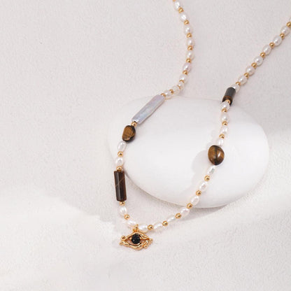 Agate Tiger Eye Natural Pearl Necklace Jewelry