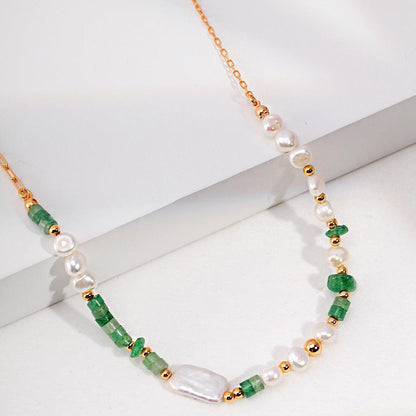 Green Natural Stone Natural Pearl Necklace Jewelry