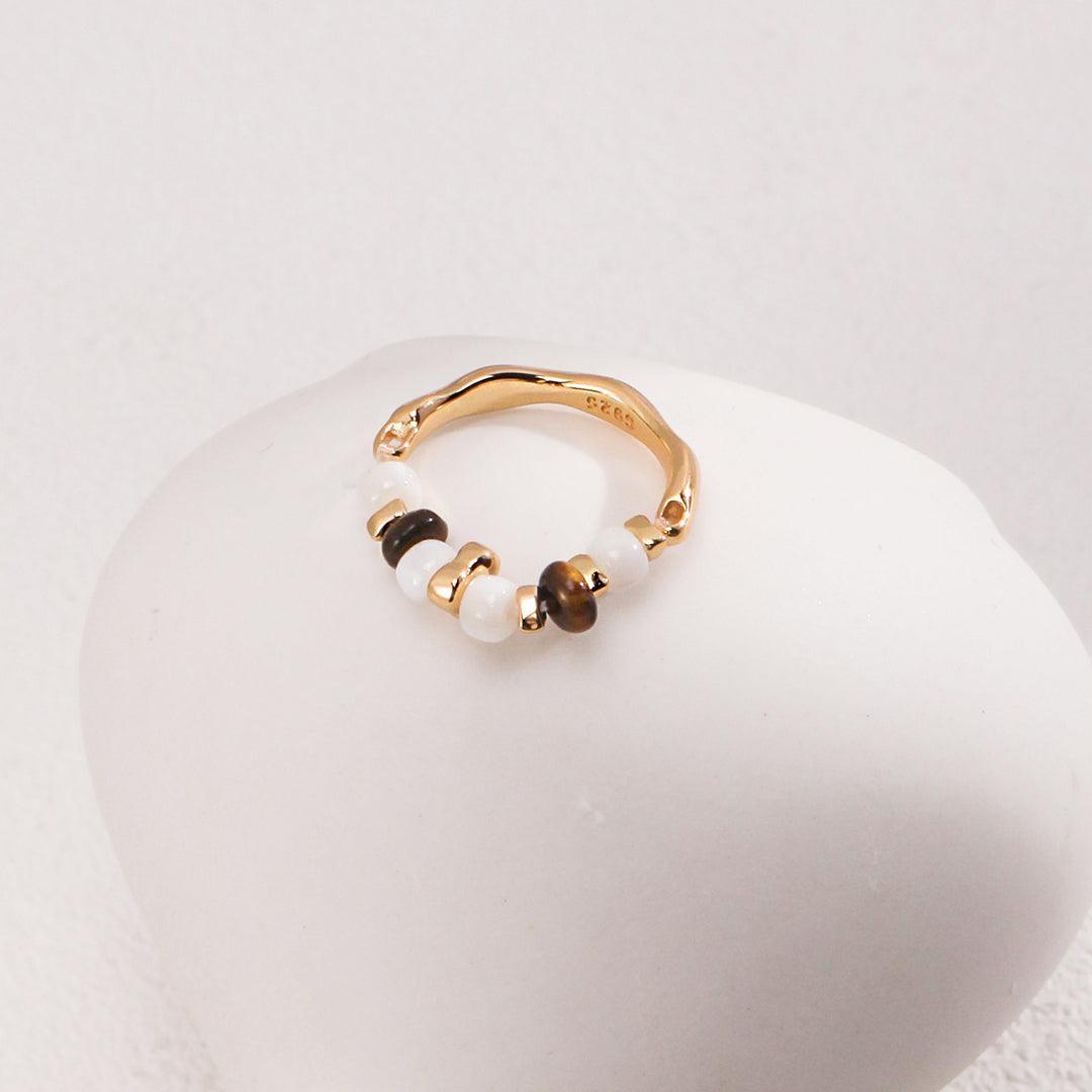 925 Sterling Silver Pearl Tiger Eye Adjustable Ring | LAYUMI