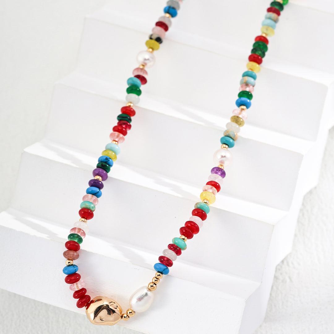 Colorful Gemstone Pearl Necklace Jewelry