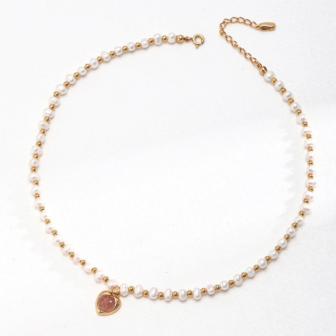 Strawberry Crystal Natural Pearl Necklace Jewelry