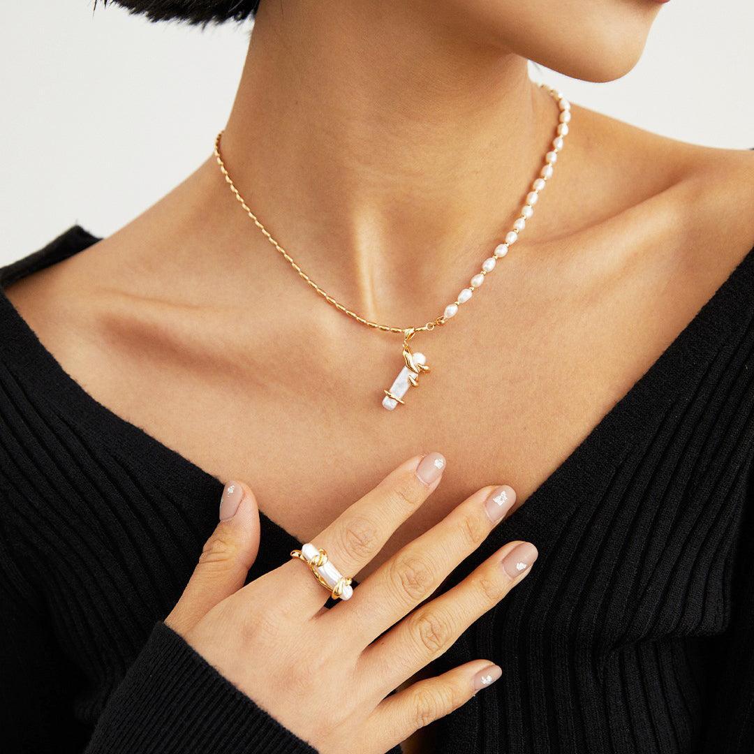 Pearl Necklace Ring Set